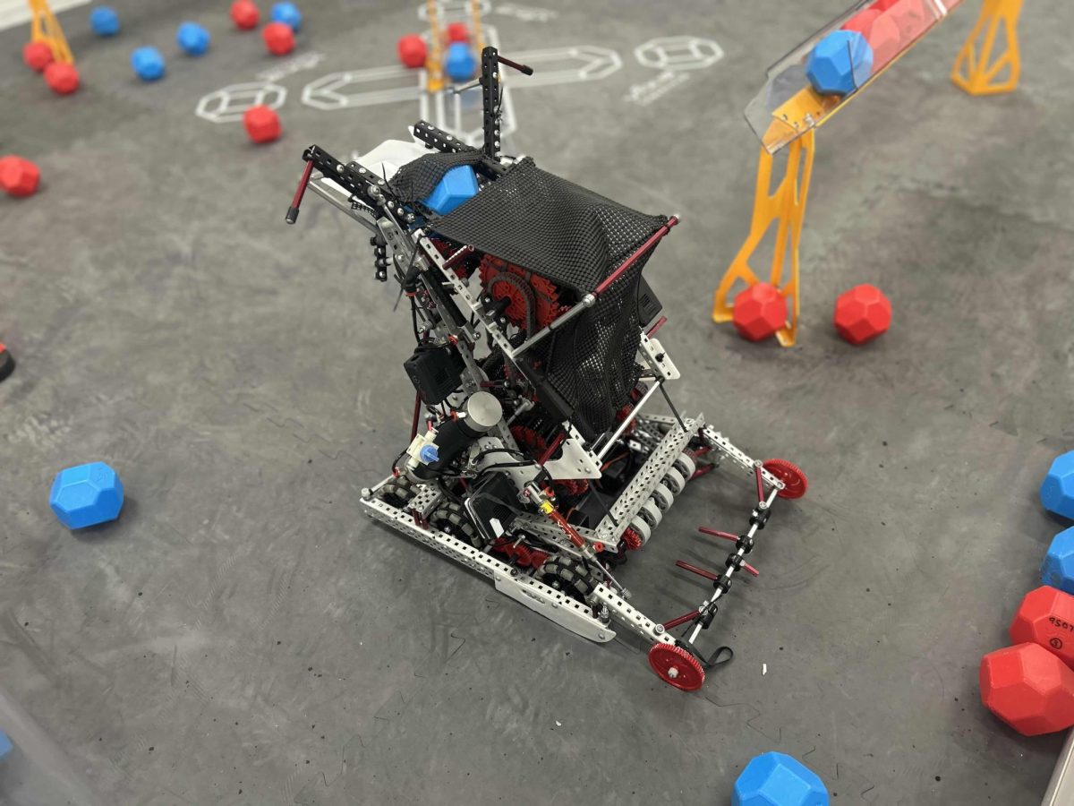 Team 95071X’s robot. Note the “wings” on the top of the robot that help in playing defense.