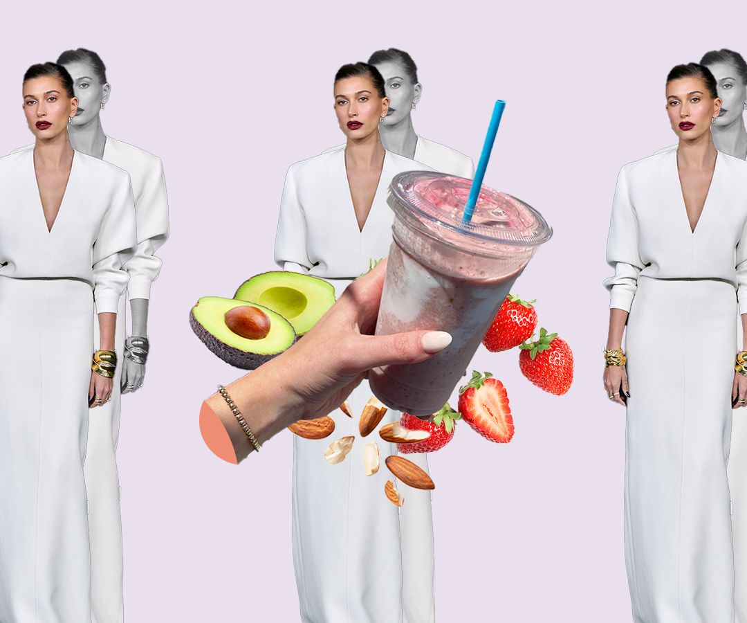 Hailey Bieber and her Strawberry Skin Glaze Smoothie.