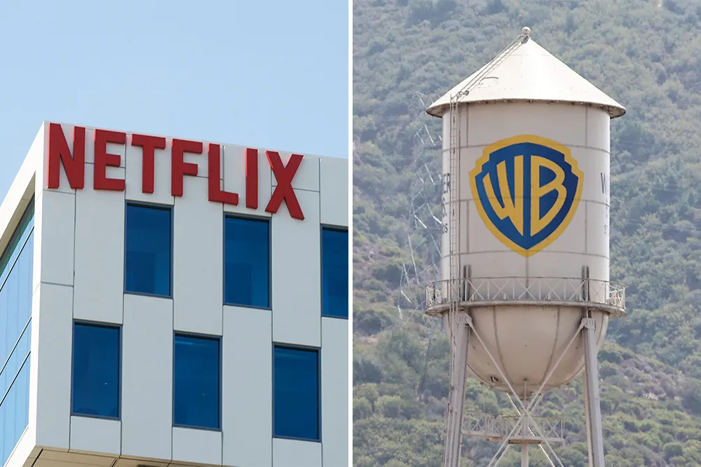 Netflix company next to the iconic Warner Bros. water tower.