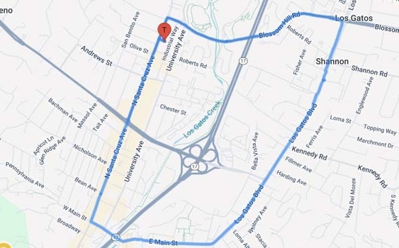 A sample Los Gatos driving test route.