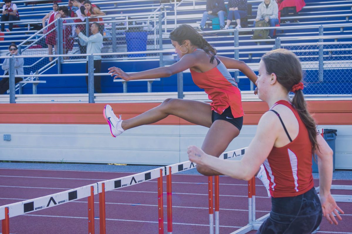  Courtesy of Joseph Zhao

Senior Lavanya Bose leaps swiftly to the finish line in the 100-meter hurdles event.