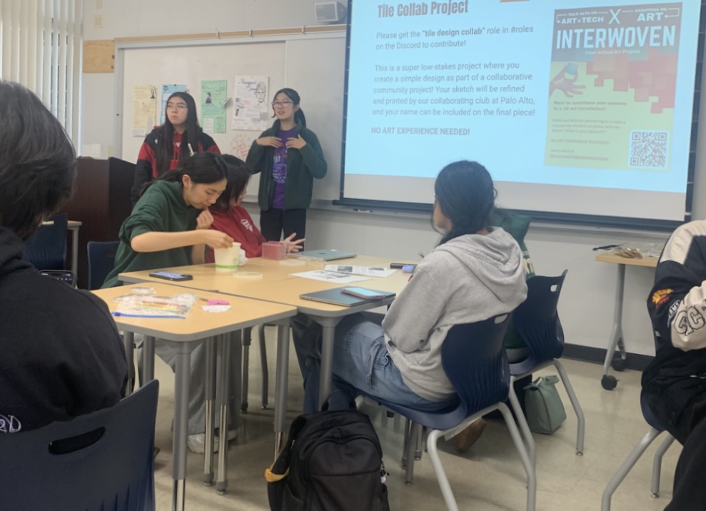  Courtesy of Nicole Hao
Art club officers introduce their upcoming project, “Interwoven,” to members.