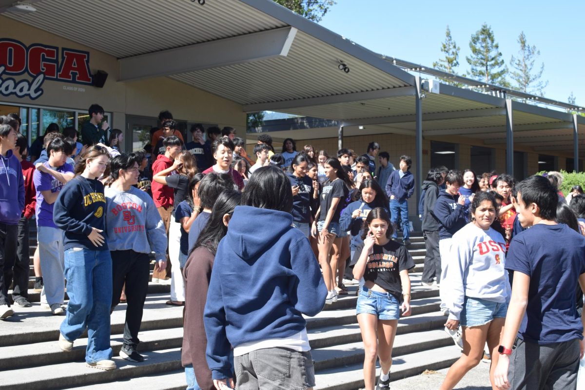 Seniors gathered in the quad to celebrate committing to their future schools. 
