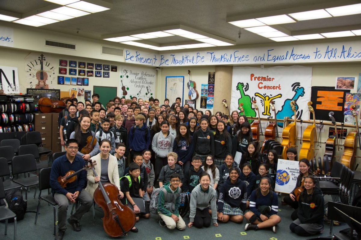  Courtesy of Chamber Music by the Bay
Chamber Music by the Bay professionals visit and teach students at Castillero Middle School.